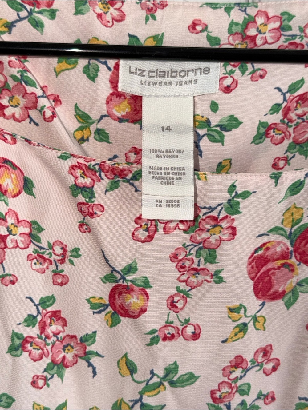 Vintage Liz Claiborne Pink Apples/Floral Print Maxi Dress - Picture 2 of 2